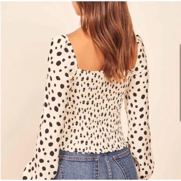 Reformation Top 2 Reign Top Ink Blot Print Sweetheart Neckline Polka Dot Bustier - Picture 4 of 15